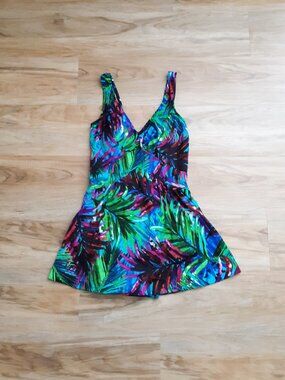Maxine Of Hollywood Tropical Neon One Piece Full Coverage Vintage Swimsuit